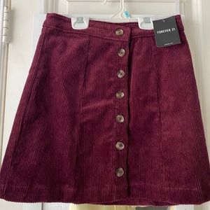 Corduroy Button Up Burgundy Skirt